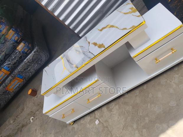 Executive Marble Design Tv Stand , White Finish - main view