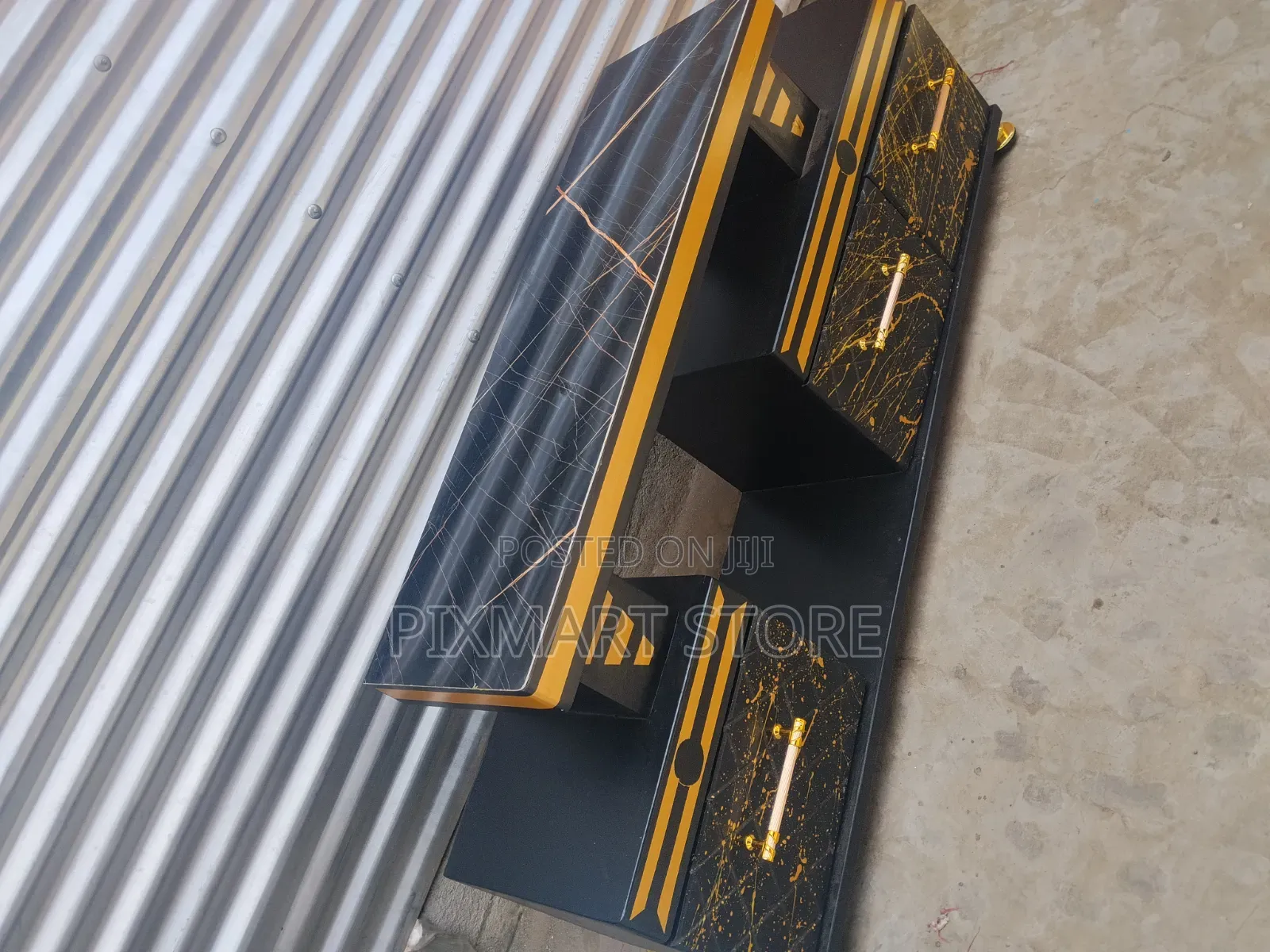 Executive Black Marble Finish Tv Stand