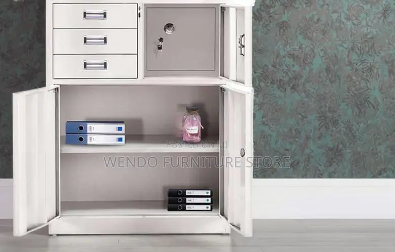 Office Cabinet; Two Doors Gray Executive Cabinet With Secure Safe