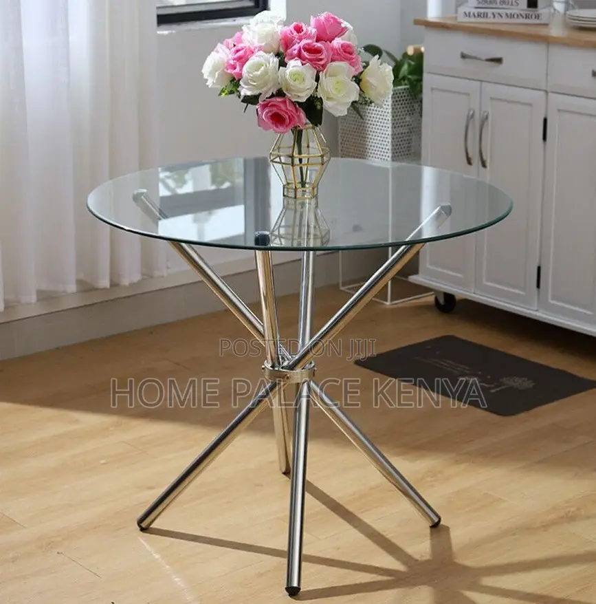 Glass Table: Round Transparent Tempered Glass Dining Table