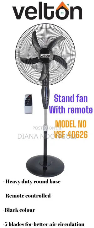*Velton Standing Fan With Remote Available