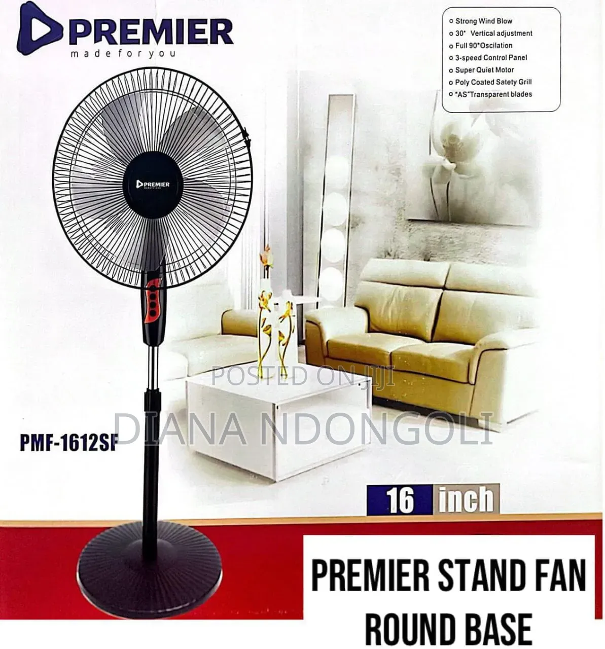 *Premier" 16" Standing Fan With Round Base Now Available