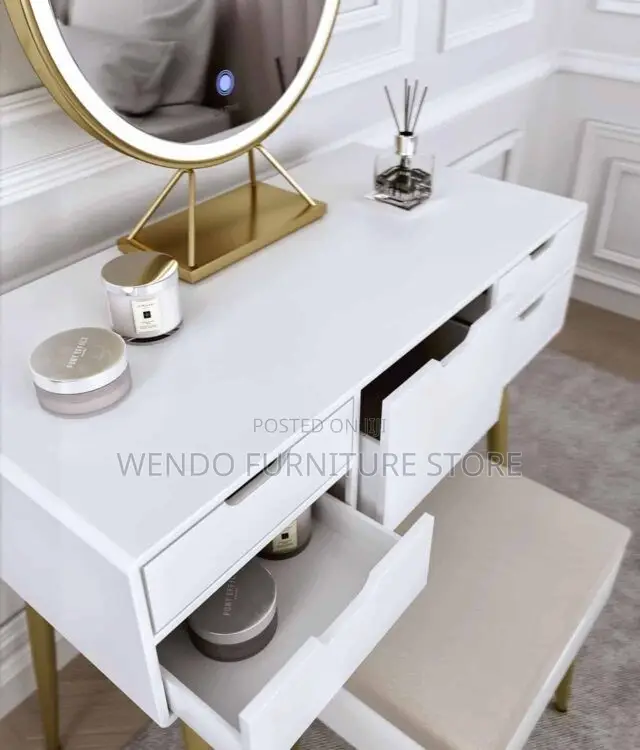 Dressers; Elegant White Dressing Vanity Set