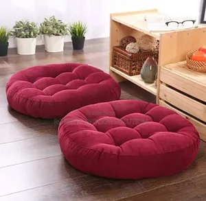 Maroon Round Velvet Floor Cushions.