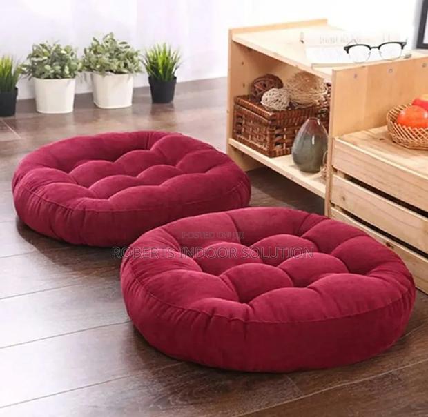 Maroon Round Velvet Floor Cushions.
