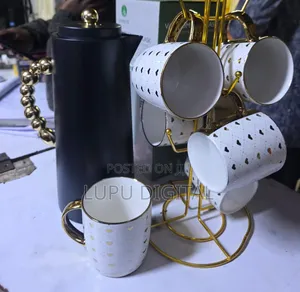 Tea Set 1 LTR Flask White Marble or Wooden 6 PCS Mugs