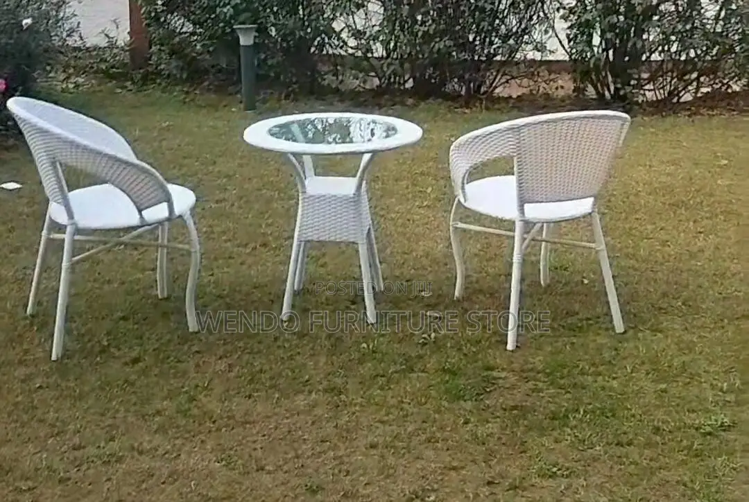 Dining Set; Two Seaters White Classic Style Rattan Balcony Dining Set
