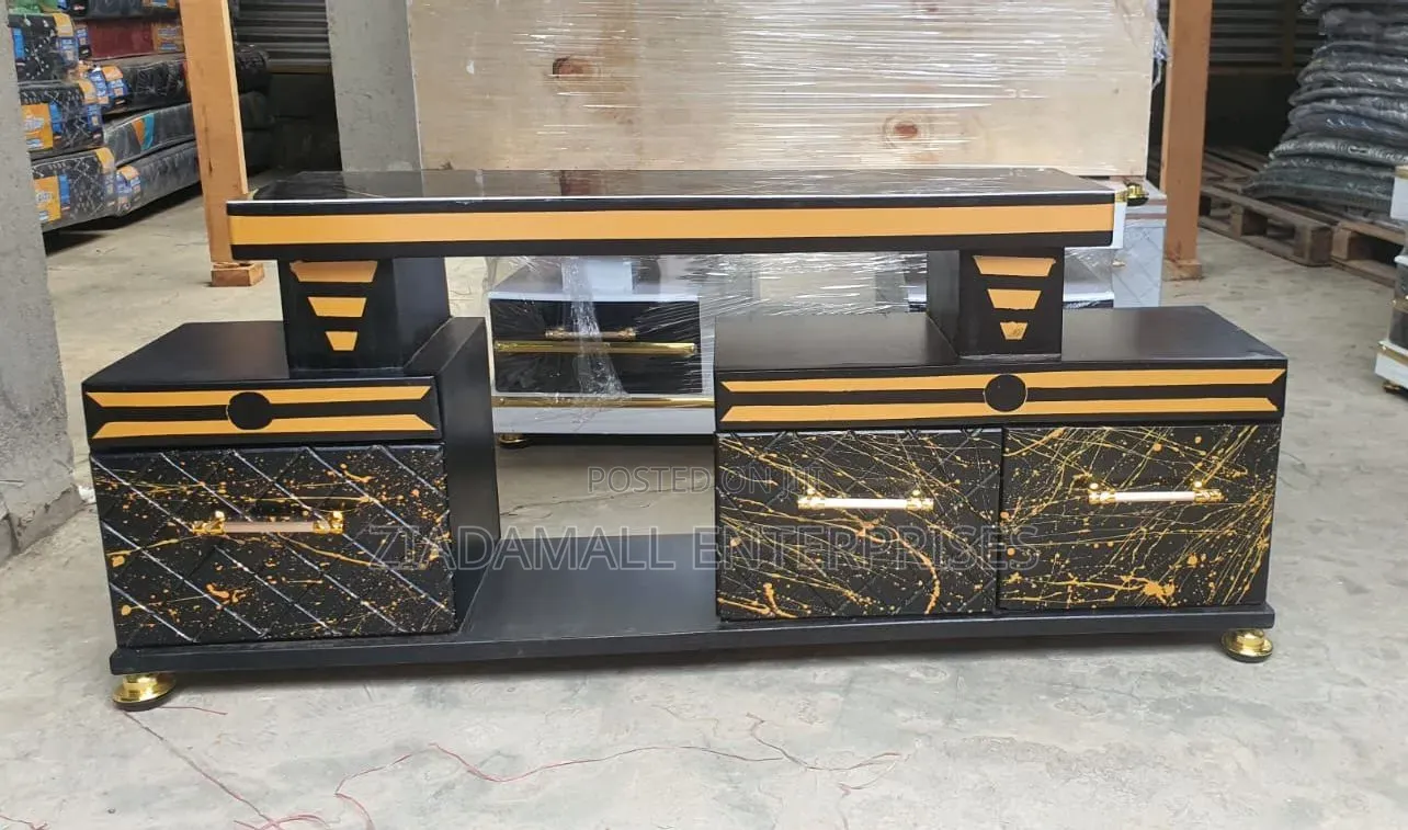 Tv Stand Black Marble-Coated Tv Console With Led Accent Lighting