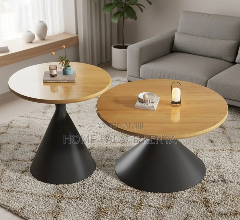 Centre Table: Wooden Top Nesting Tables With Metallic Base