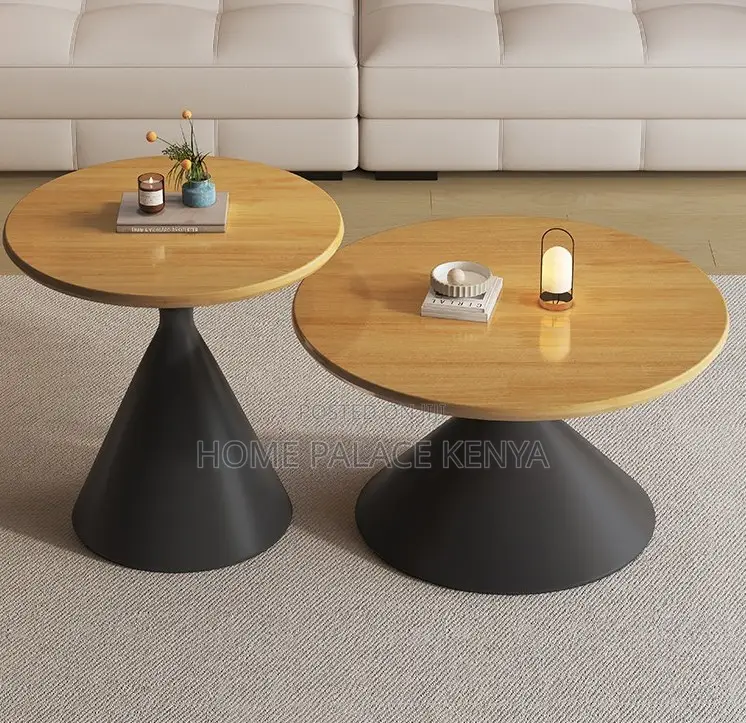 Centre Table: Wooden Top Nesting Tables With Metallic Base