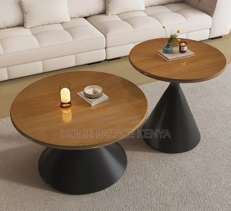 Centre Table: Wooden Top Nesting Tables With Metallic Base