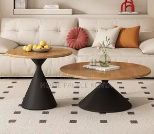Centre Table: Wooden Top Nesting Tables With Metallic Base