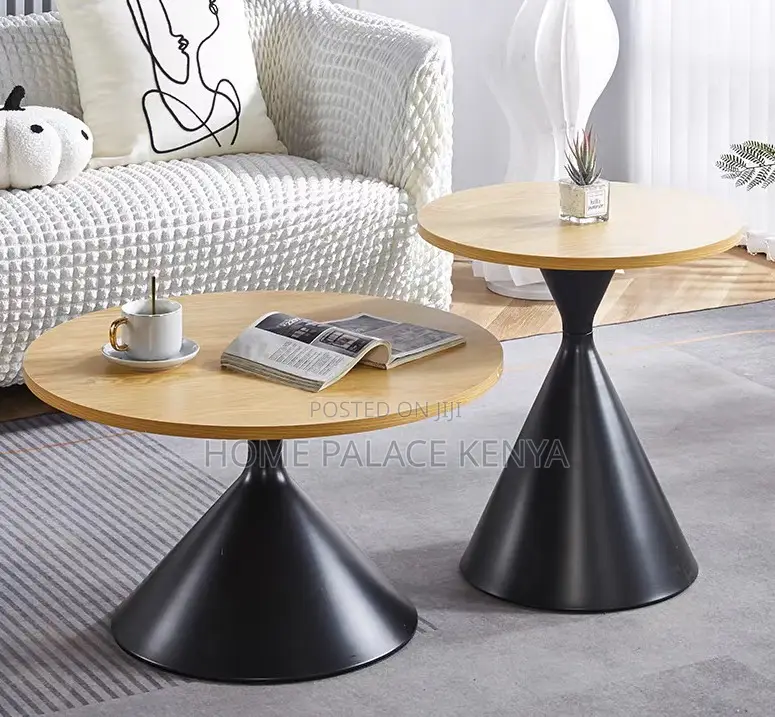 Centre Table: Wooden Top Nesting Tables With Metallic Base