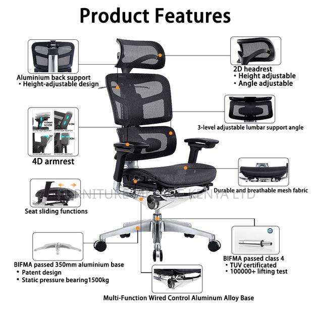 Ergonomic Full Mesh Armchair With Footrest - thumbnail 5