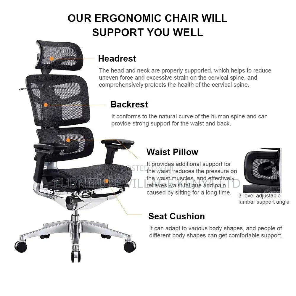Ergonomic Full Mesh Armchair With Footrest