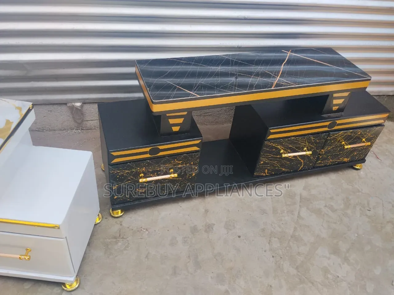Executive Black Marble Finish Tv Stand