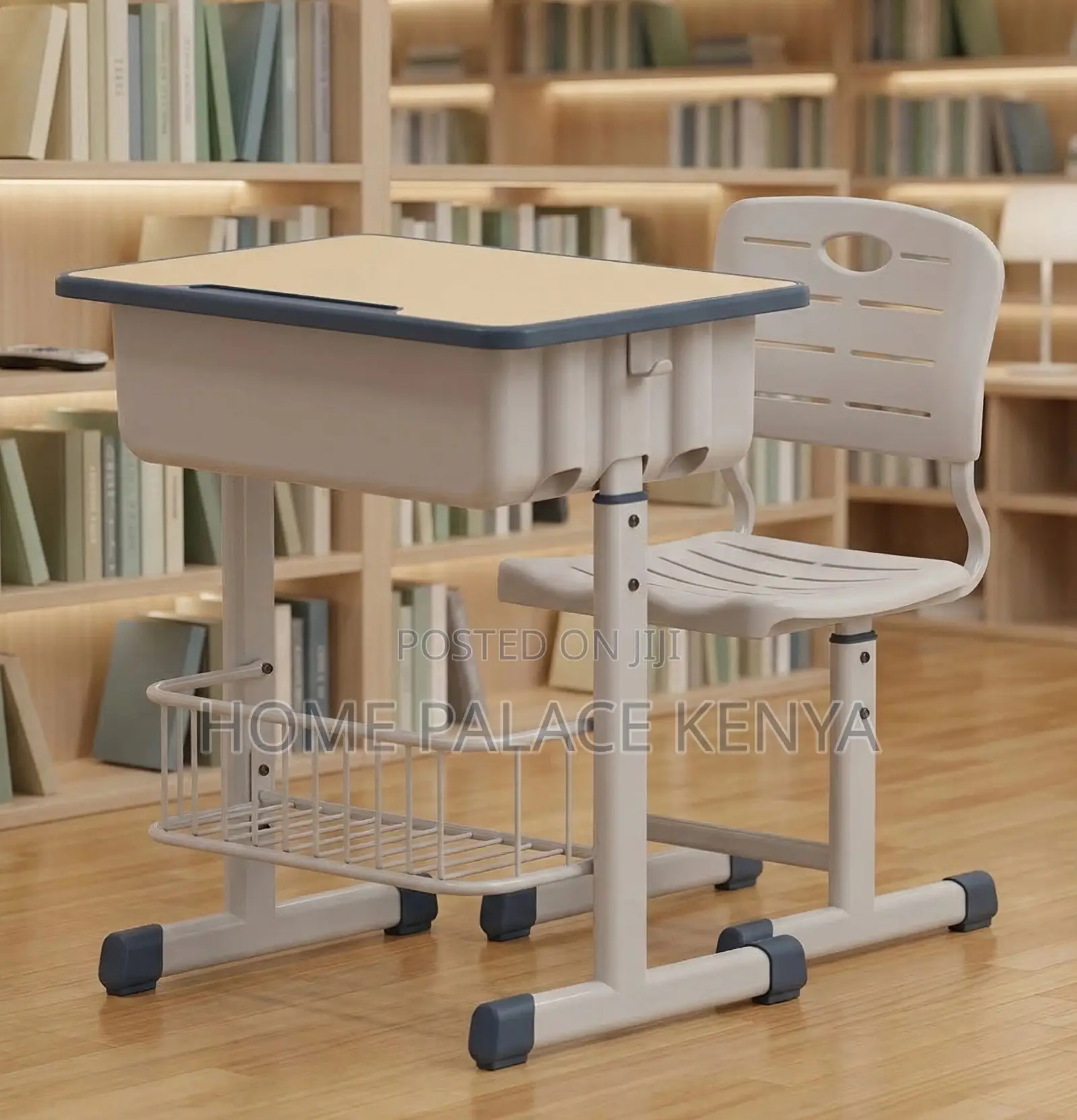 School Set: Height Adjustable Student Desk and Chair With Storage