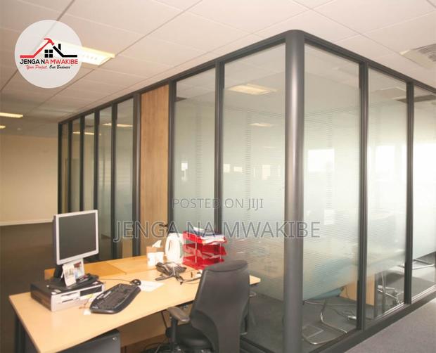 Dark Silver Aluminium Framed Glass Office Partition Unit