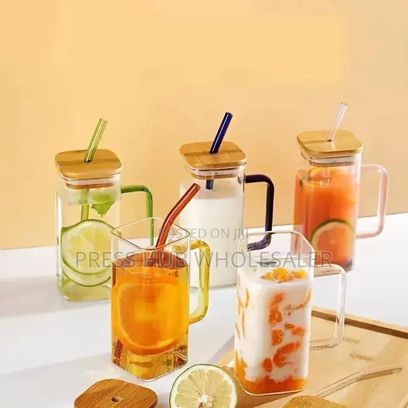Transparent Square Smoothie Glass Mug 350ml