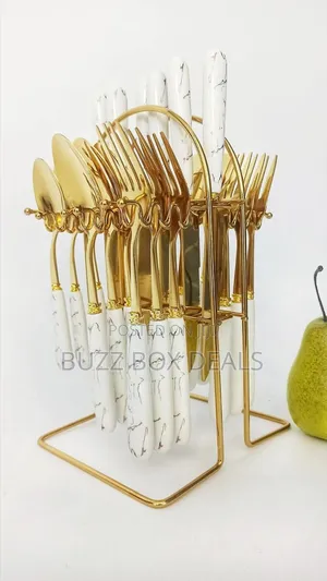 Marble Cutlery Set In Gold And Silver