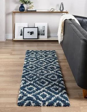 Navy Blue 60cm×245cm Trellis Shag Runner Rag