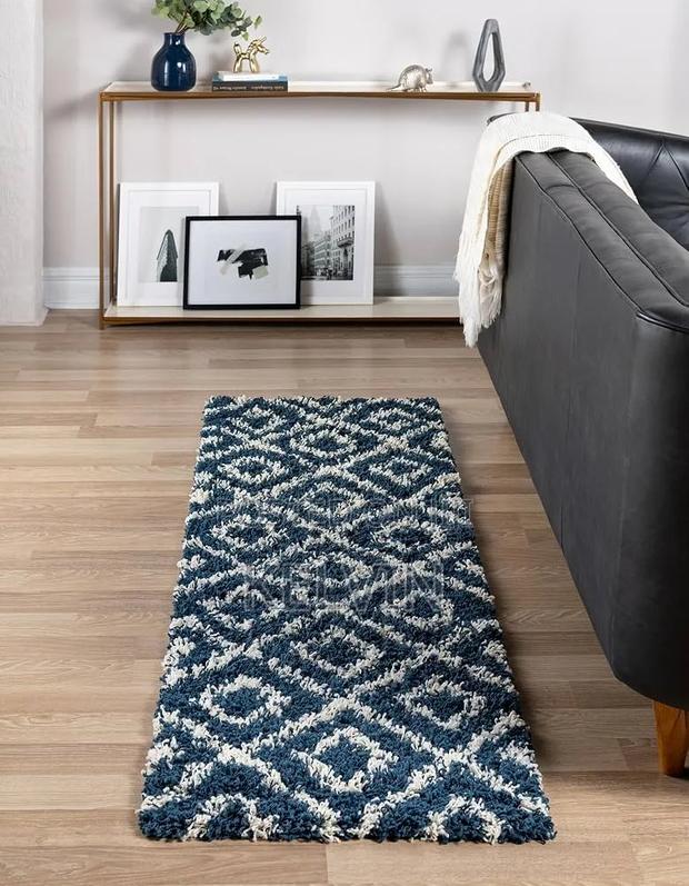 Navy Blue 60cm×245cm Trellis Shag Runner Rag