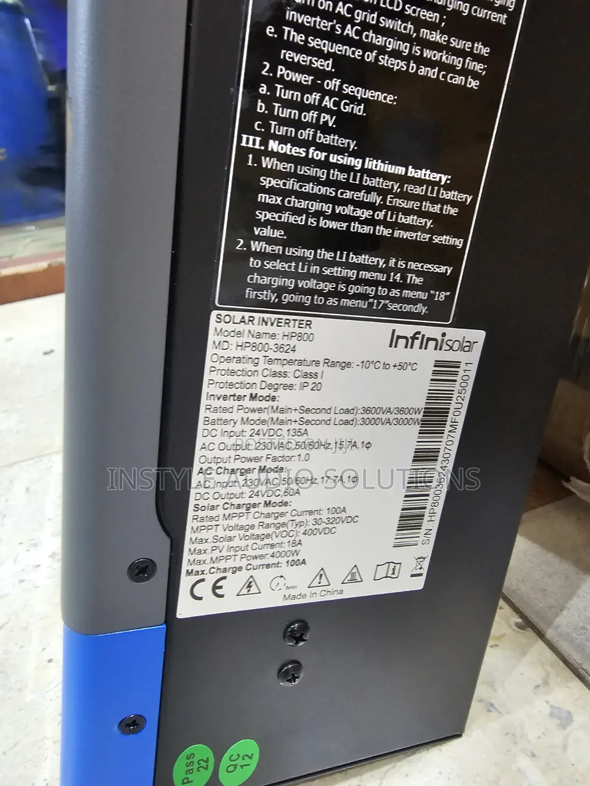3.6kva Infinisolar Hybrid Inverter 60a MPPT Inbuilt Controller 400vdc