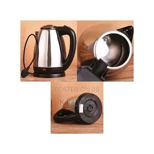 Stainless Steel Cordless Electric Kettle With a Black Plastic Handle