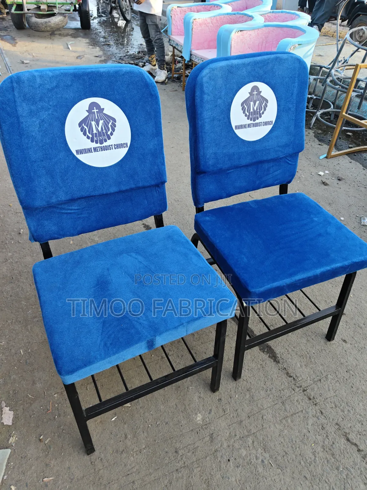 Church Seats With Logo and Bible Story