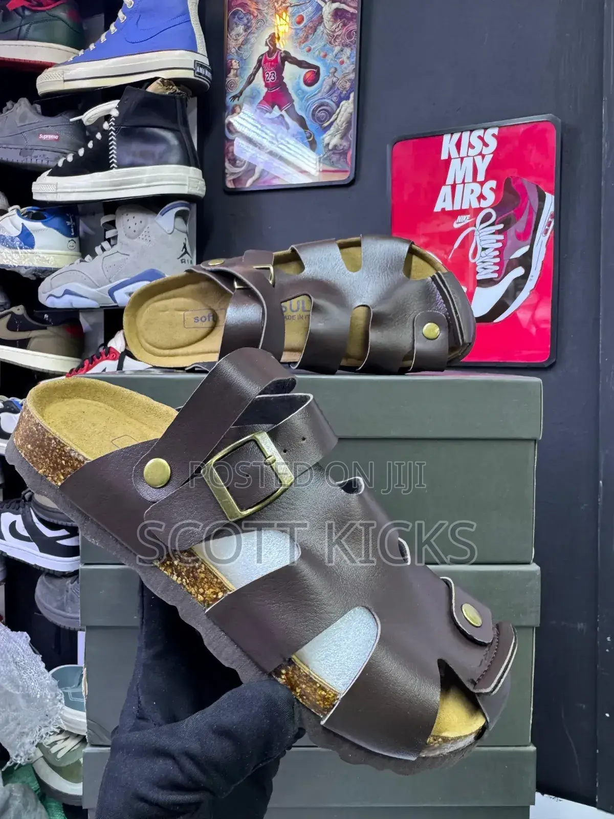 Buckle Leather Cork Sandals