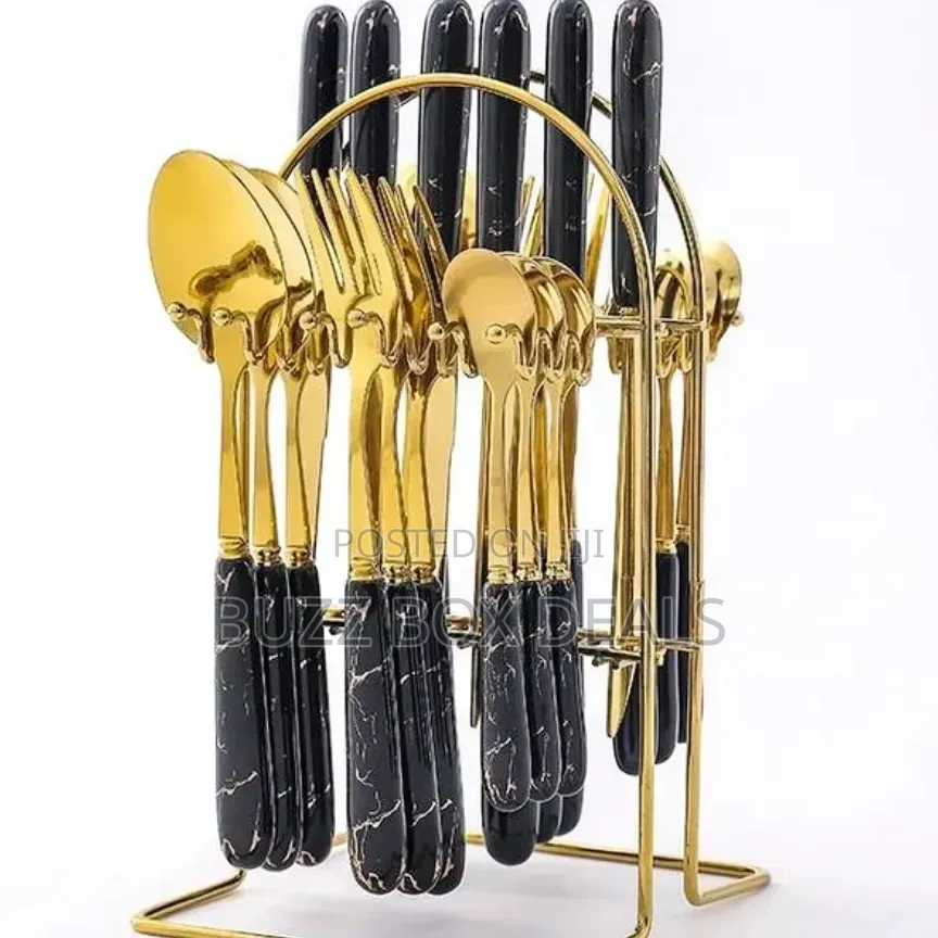 Marble Cutlery Set In Gold And Silver