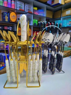 Marble Cutlery Set In Gold And Silver