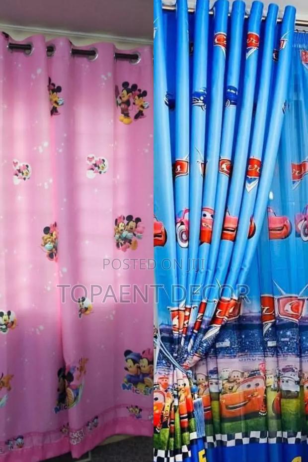 Pink Themed and Blue Themed Kids Bedroom Window Curtains