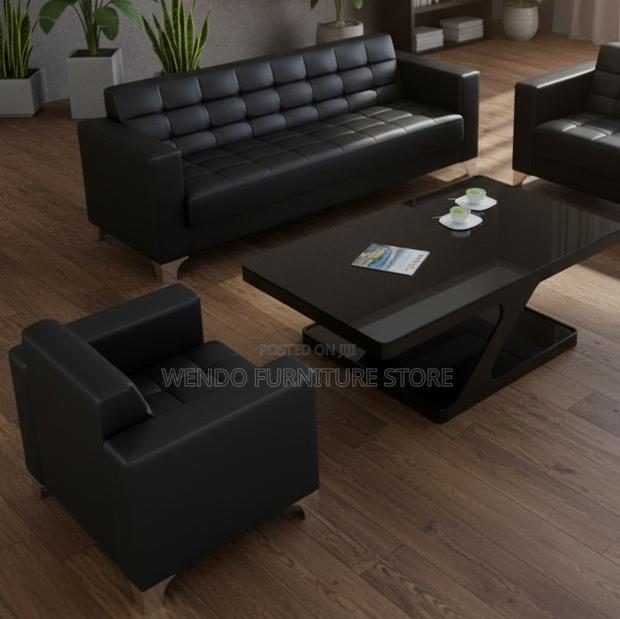 Office Sofa; Five Seaters Executive Black Leather Office Sofa Set - thumbnail 9