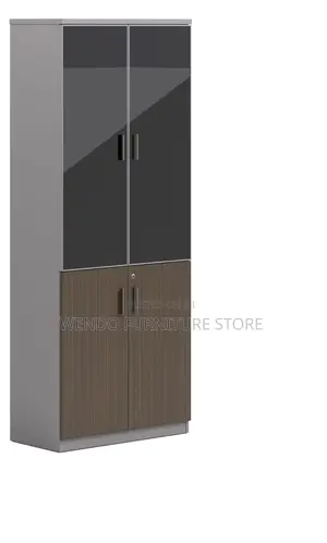 Office Cabinet; Wooden Brown Filing Cabinet With Two Glass Doors