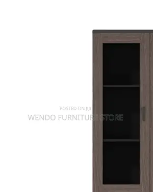 Office Cabinet; Wooden Brown Filing Cabinet With Two Glass Doors