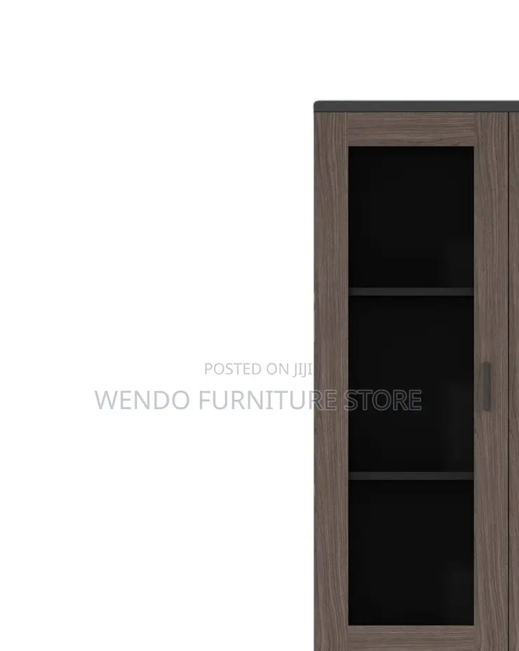 Office Cabinet; Wooden Brown Filing Cabinet With Two Glass Doors
