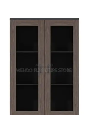 Office Cabinet; Wooden Brown Filing Cabinet With Two Glass Doors