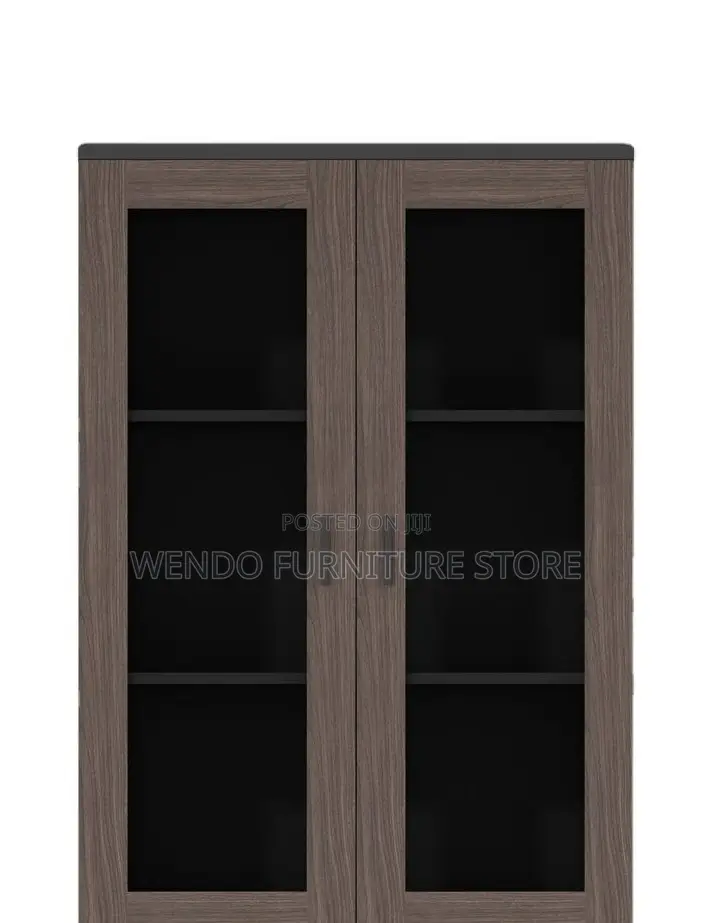Office Cabinet; Wooden Brown Filing Cabinet With Two Glass Doors