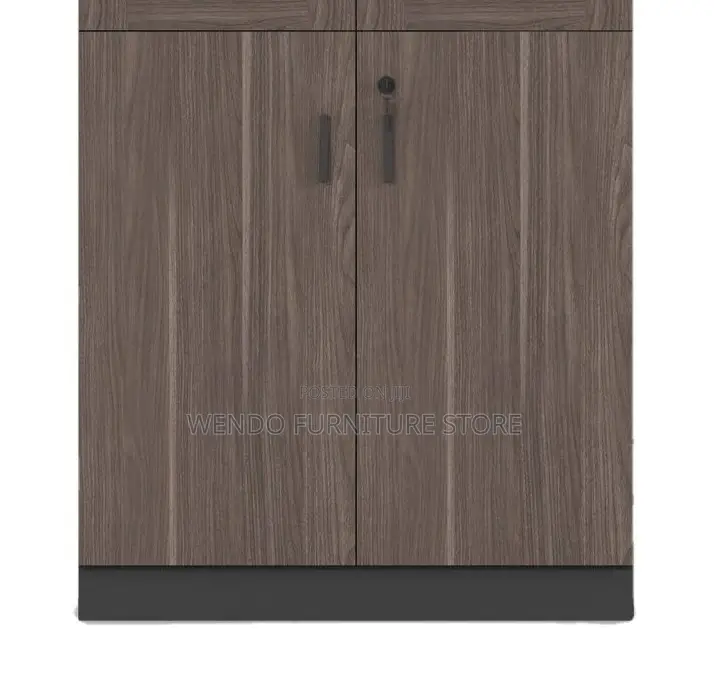 Office Cabinet; Wooden Brown Filing Cabinet With Two Glass Doors
