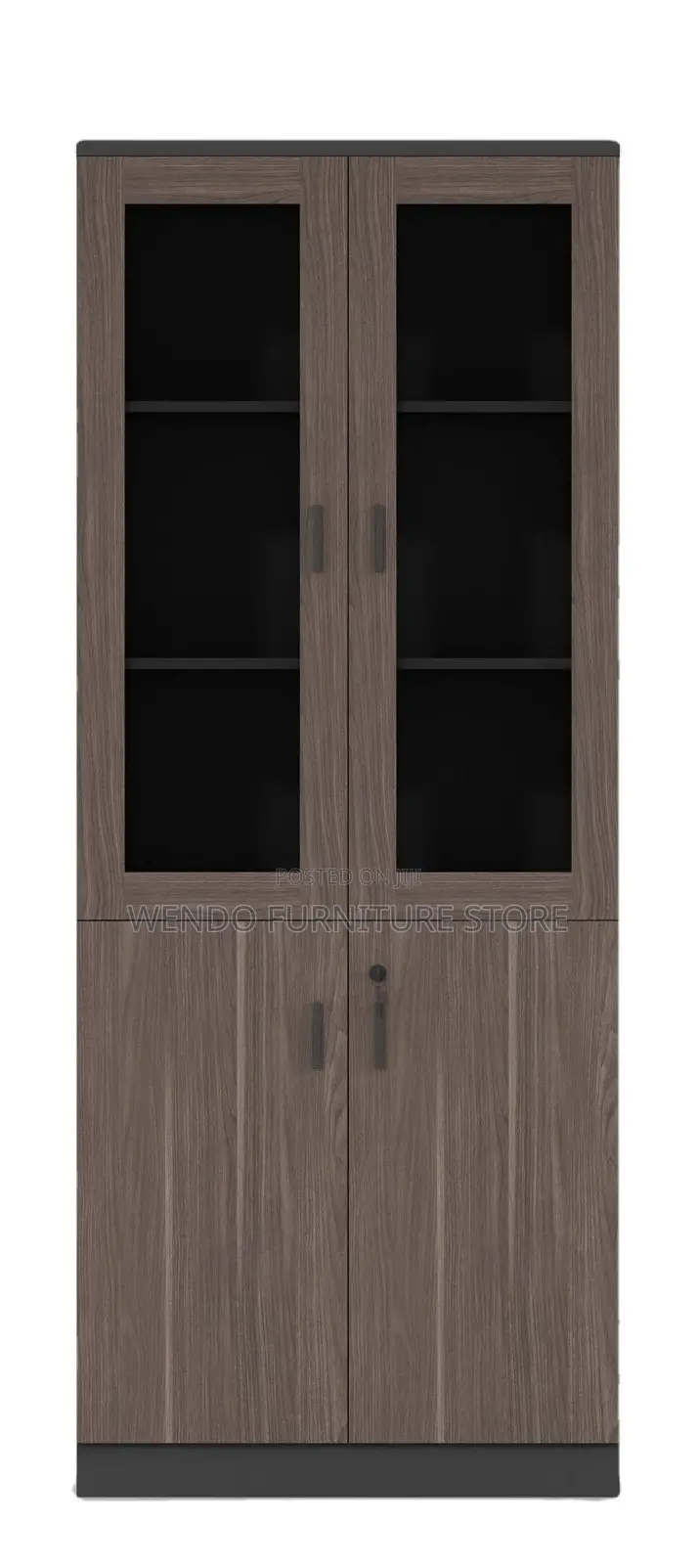 Office Cabinet; Wooden Brown Filing Cabinet With Two Glass Doors