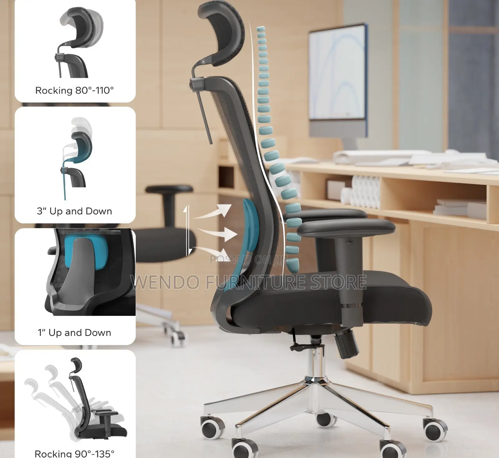 Office Chairs; Fabric Office Ergonomic Chair With High Back Support