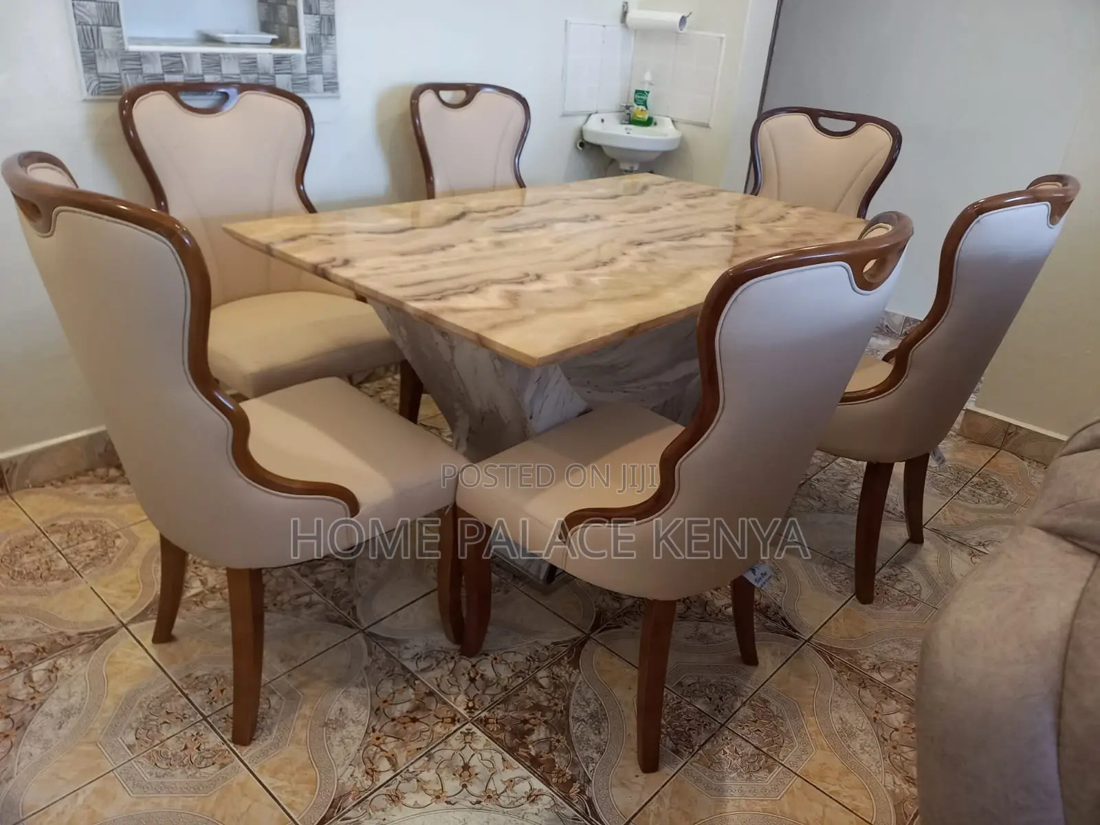 Home Dining: Luxury Marble Top Dining Room Set With 6 Chairs