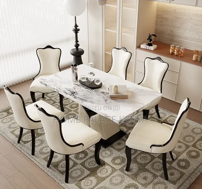 Home Dining: Luxury Marble Top Dining Room Set With 6 Chairs