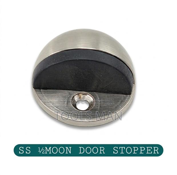 Stainless Steel Half Moon Floor Door Stopper - Heavy Duty Silver
