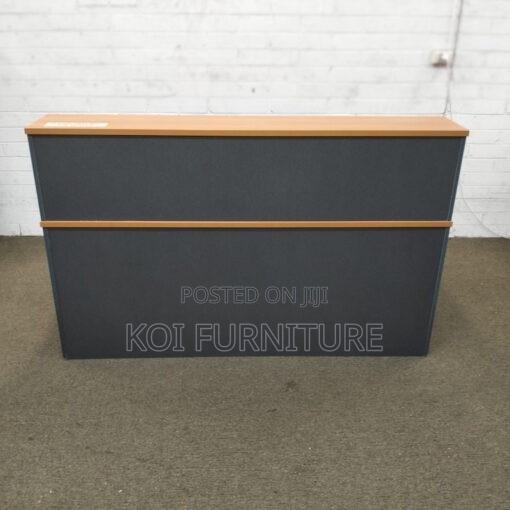 Office Desk : 2.4m Cherry Reception Desk With a Dark Grey Panel - thumbnail 2