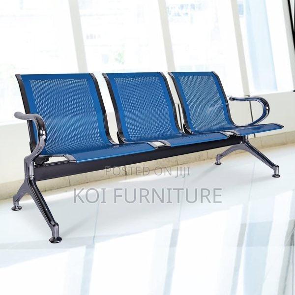 Office Bench : Blue 3-Seater Metal Waiting Bench - thumbnail 2