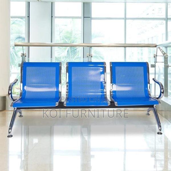 Office Bench : Blue 3-Seater Metal Waiting Bench - thumbnail 3