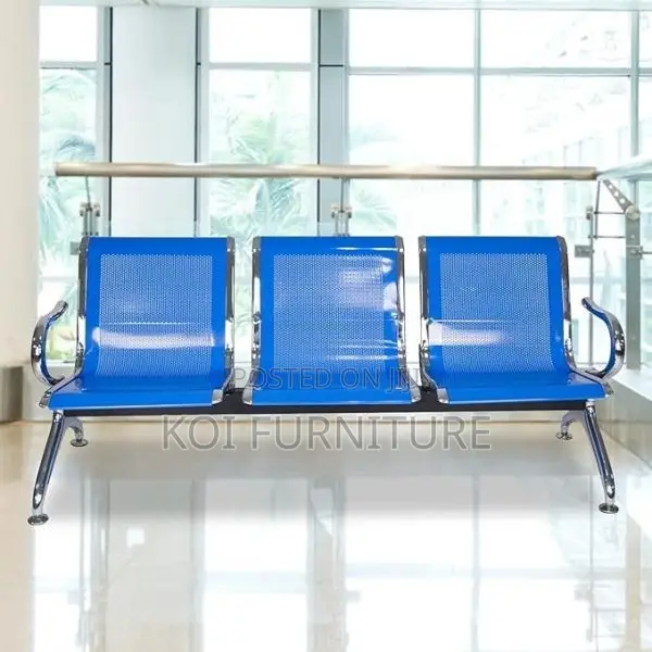 Office Bench : Blue 3-Seater Metal Waiting Bench