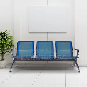 Office Bench : Blue 3-Seater Metal Waiting Bench